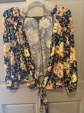 Lane Bryant Black Floral Tie-Front Cardigan with Yellow & Pink Flowers